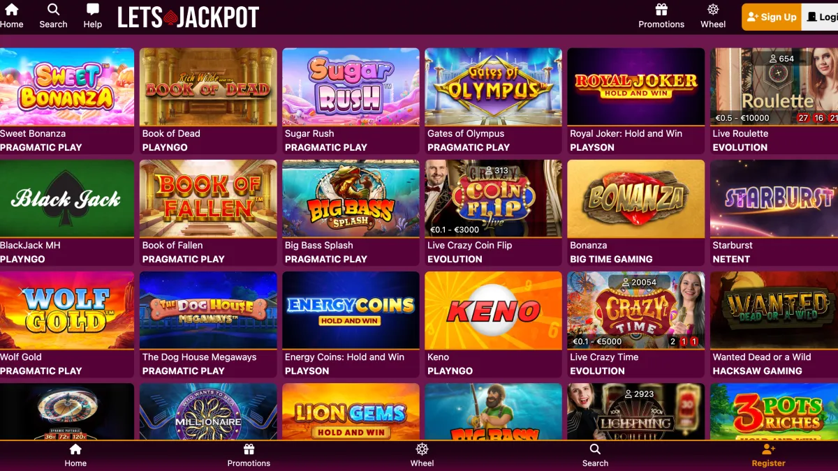 Lets Jackpot website screenshots