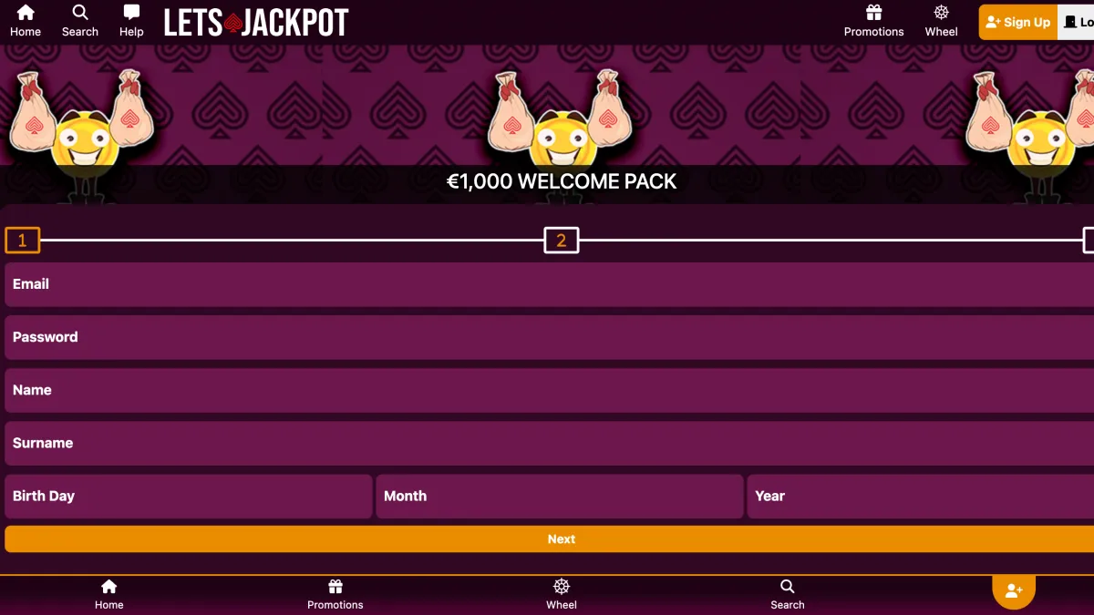 Lets Jackpot website screenshots