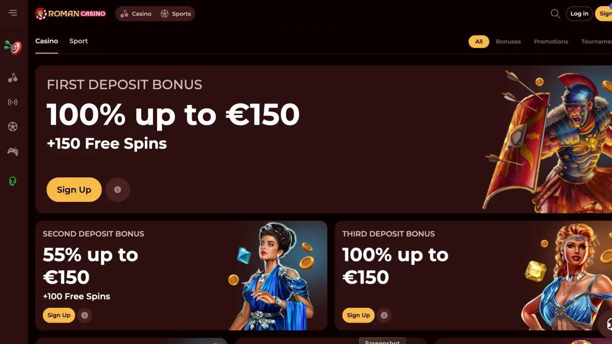 Roman Casino website screenshots